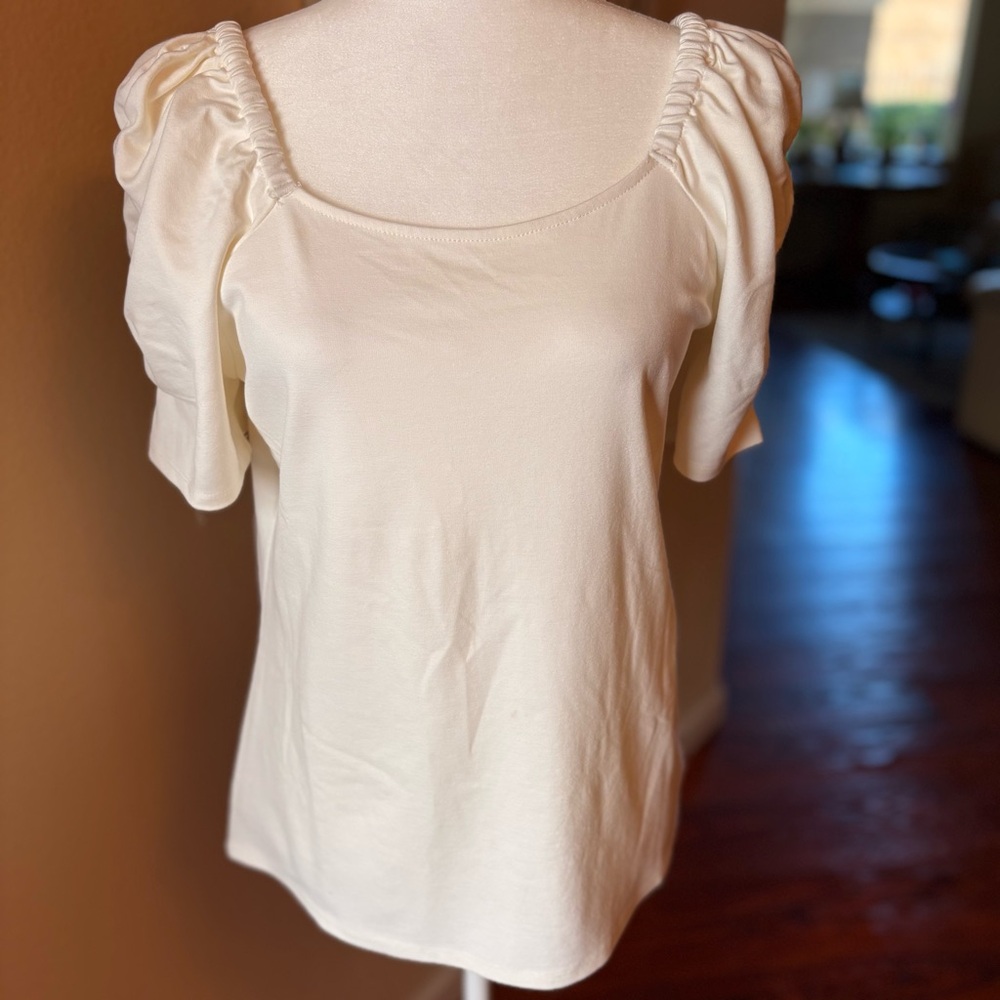 All Worthy by Hunter McGrady Cream Ponte Knit Short Sleeve Top Size Medium - Picture 4 of 9